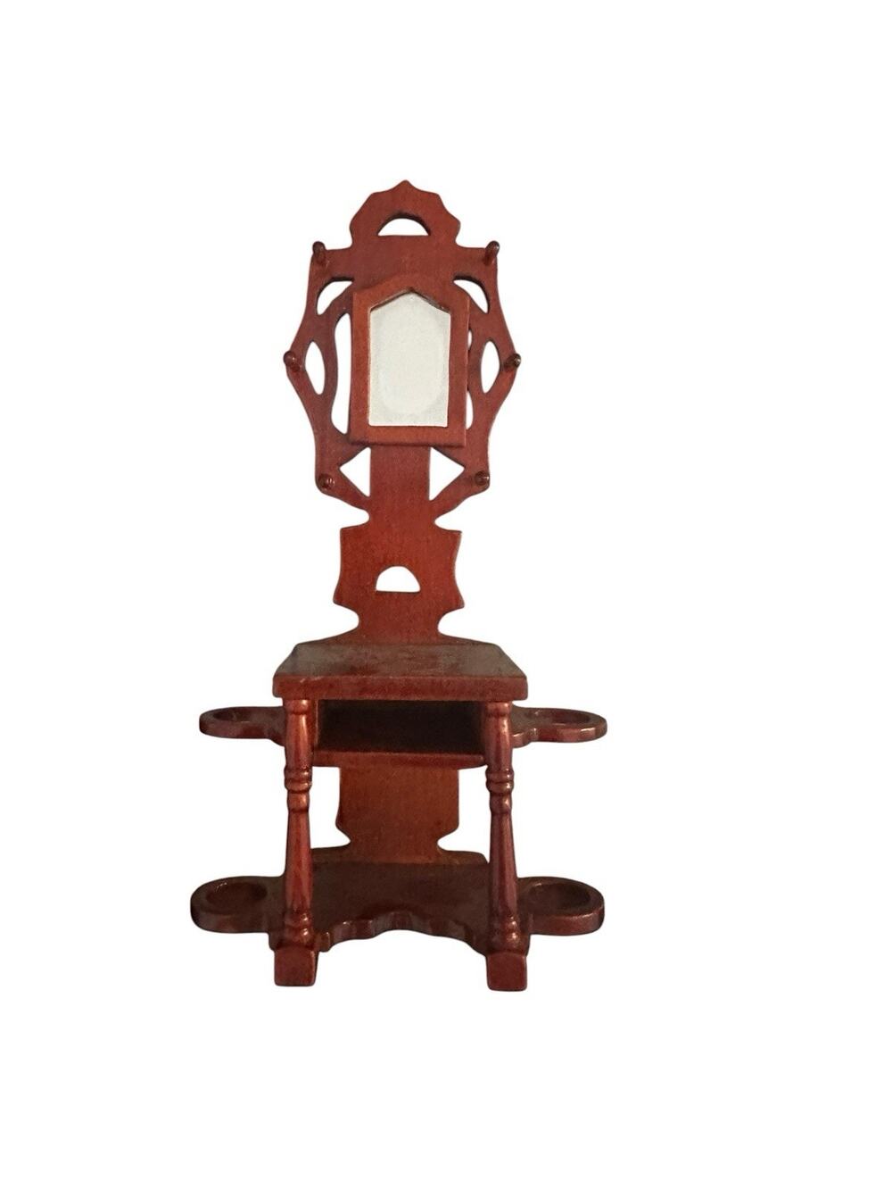 Vintage Victorian Red Wood Hall Tree Dollhouse Furniture 1:12 Miniature Hallway